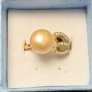 Elegant New 925 Silver Gold Plated Freshwater Pearl Ring